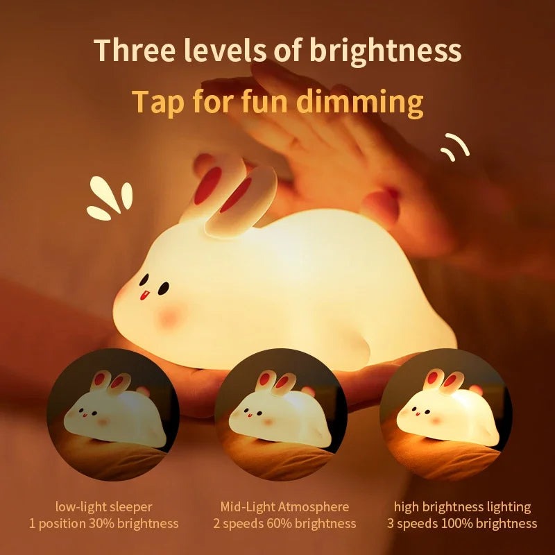 Cute Rabbit Silicone Night Lamp – Soft Touch LED Bedside Light