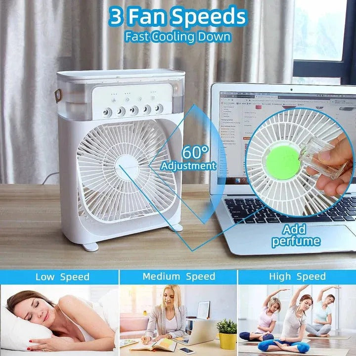 10-Inch Multi-Function Portable Air Cooler Fan | High-Velocity Cooling with LED Light & Humidifier Mist – Adjustable Speed Desktop Fan