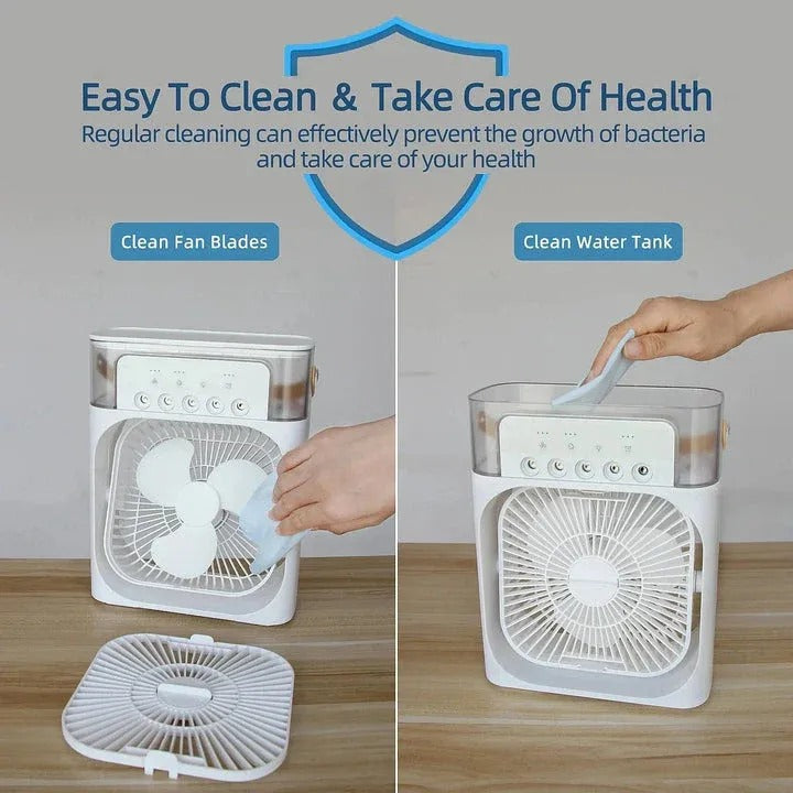 10-Inch Multi-Function Portable Air Cooler Fan | High-Velocity Cooling with LED Light & Humidifier Mist – Adjustable Speed Desktop Fan