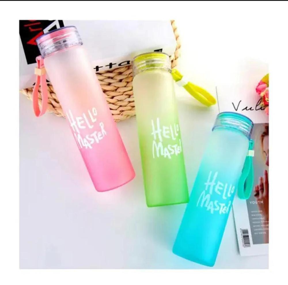 Hello Master 480ml Frosted Glass Water Bottle – Frosted Borosilicate Glass Bottle with Leak-Proof Lid 🍶✨ (Random Color)