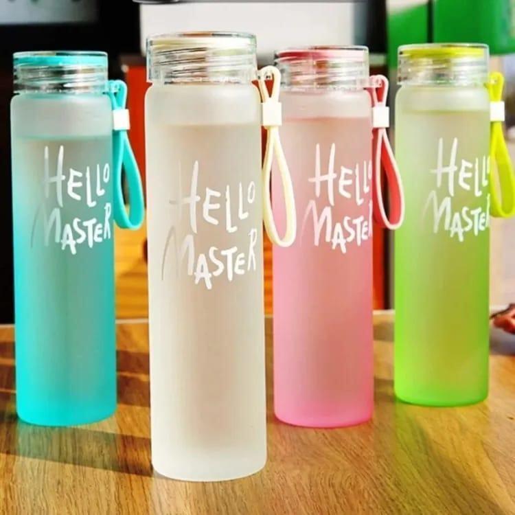 Hello Master 480ml Frosted Glass Water Bottle – Frosted Borosilicate Glass Bottle with Leak-Proof Lid 🍶✨ (Random Color)